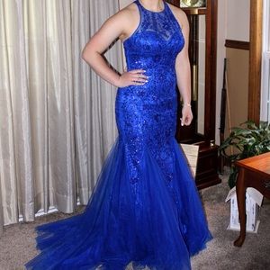 beaded lace royal blue dress